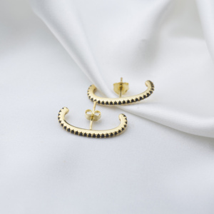 Boucles d'oreilles en pierre de Zircon noir Push Back turc vente en gros bijoux en argent Sterling 925 faits à la main - Product Image 4