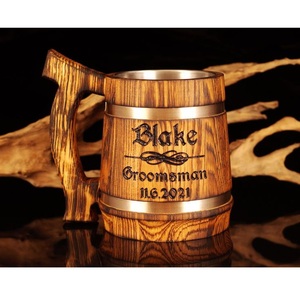 แก้วเบียร์ไม้ทำมือจากไม้ธรรมชาติ แก้วน้ำสไตล์เรียบง่ายสำหรับใช้ในบ้านและบาร์ - Product Image 1