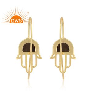 Latest Trending 925 Sterling Silver 18K Gold Plated Natural Smoky Gemstone <b>Earring</b> Demi <b>Fine</b> Jewelry Manufacturer - Product Image 3