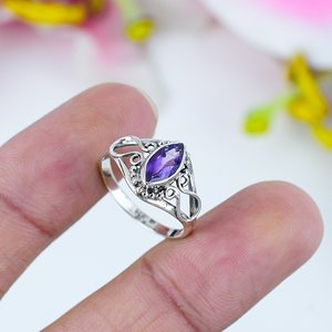 Venta caliente 925 anillo hecho a mano de plata esterlina moda Vintage plateado amatista piedra preciosa corte Marquesa joyería bisel ajuste - Product Image 1