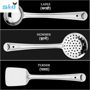Juego de utensilios de cocina de acero inoxidable de 3 piezas de calidad superior para cocinar y servir cucharón Skimmer y espátula Turner - Product Image 4