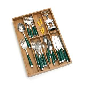 Modern Bamboo Wooden Handmade Cutlery <b>Drawer</b> Organizer with Multiple Compartments Kitchen Spoon Fork Knife <b>Storage</b> Tray - Product Image 3