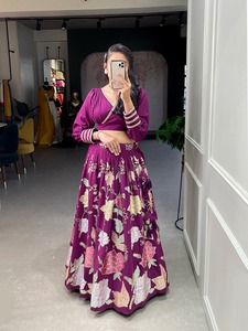 Le dernier concepteur de Fab Zone Georgette broderie fil séquence travail Lehenga Choli pakistanais indien robe adultes coton mariage - Product Image 5