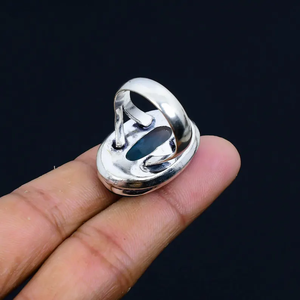 แหวนบุษราคัมสีฟ้าเหลี่ยมเพชรพลอยรูปไข่แข็ง925เงินสเตอริงเครื่องประดับมินิมอล - Product Image 2