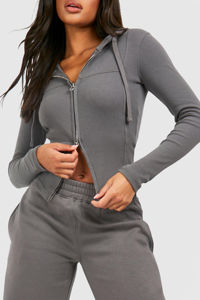 <b>Grey</b> <b>Women's</b> Acid Wash Breathable <b>Zip</b>-Up <b>Hoodie</b> & Wide-Leg Pants Tracksuit Set Stylish Loungewear Comfortable Athletic Wear - Product Image 4