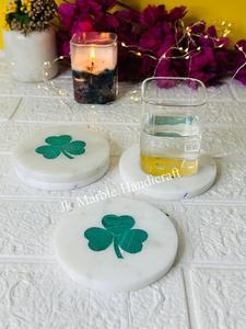 ชุดที่รองแก้วหินอ่อนสีขาว4ชิ้นดีไซน์ใบไม้สีเขียวทันสมัยสไตล์หินน่ารักขายส่ง - Product Image 3