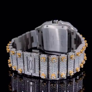 Elegante reloj de diamantes de moissanita india, banda de oro blanco y esfera de cristal, pantalla analógica mecánica de acero inoxidable para hombres y mujeres - Product Image 2