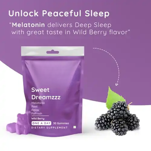 Gomitas de Melatonina Veganas Sin Gluten con Sabor a Bayas Silvestres, Paquete de 30 Unidades, Calidad Garantizada, Alivio del Estrés y Mejora del Sueño para Adultos - Product Image 4