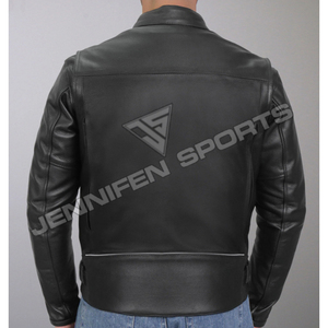 Chaqueta de Motocicleta de Invierno para Hombre, Cuero Vacuno Genuino, Bolsillos Delanteros en el Pecho y Laterales, Cierre de Cremallera, Forro de Malla Acolchado - Product Image 2