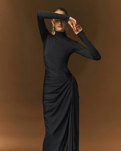 Lyra Elegant Summer <b>Dress</b> for Women Turtleneck Draped <b>Stretch</b> with Empire Waistline ODM Services Made in Vietnam - Product Image 5