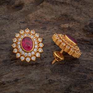 Boucles d'oreilles clous en or 14K/18K serties de pierres, motif floral rose et jaune plaqué or pour mariage - Product Image 4