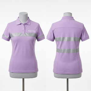 Camiseta Polo de Trabajo para Mujer, 180 GSM, Tela de Poliéster Birdseye, Color Morado con Panel Reflectante Blanco, Polo de Seguridad con Bordado Personalizado - Product Image 6