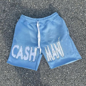 For Hudson <b>Sports</b> Unisex Luxury Acid Wash Distressed Embroidery <b>Shorts</b> 100% Cotton Eco-Friendly Streetwear for Men-Wholesale - Product Image 1