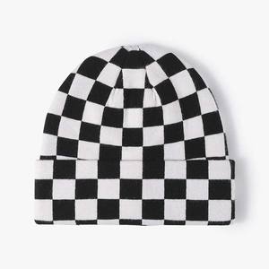 Custom Logo Design Acrylic <b>Wool</b> Blend Winter <b>Thermal</b> Beanie Knitted Cap Checkered Beanie Hat - Product Image 1