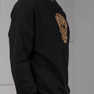 เสื้อสเวตเตอร์คอตตอนคอตตอนคอฟลีซคอกลมของผู้ชายเสื้อสเวตเตอร์100% โอเวอร์ไซส์ออกแบบปักลายเป็นมิตรกับสิ่งแวดล้อมระบายอากาศได้ดี - Product Image 4