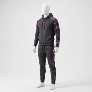 <b>Men</b> Charcoal Purple Hoodie Tracksuit Set <b>Pullover</b> Sweatshirt Jogger Pants Premium Sportswear Gym Training Running Fitness Outfit - Product Image 2