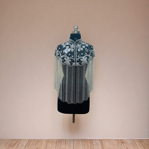 Silver Classic Beauty <b>Poncho</b> Floral Leaf Pattern Hand Beaded Hand Embroidered Capes Evening Wear Parties American Clothing - Product Image 4