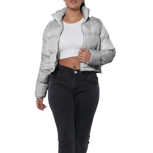 Chaqueta Corta Acolchada de Invierno para Mujer, Color Sólido, Manga Larga Abullonada, Cierre de Cremallera, Alta Calidad - Product Image 4