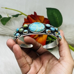 Mohave Turquoise Cuff in Sterling Silver Silver 925 Cuff for Sale Silver <b>Bracelet</b> in Turquoise - Product Image 6