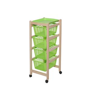 Modern Solid Beech Wood Organizer Cart with Removable Tray Food-Safe <b>Plastic</b> Baskets <b>Plastic</b> <b>Wheels</b>-For Entryway or Hotel Use - Product Image 5