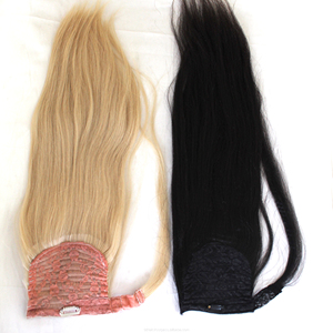 Belle machine d'extensions de cheveux humains vierges Remy 100% Double trame queue de poney ruban pré-collé vague naturelle droite vietnamienne - Product Image 1