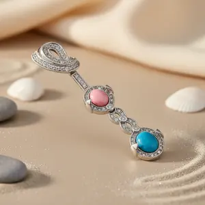 จี้ห้อยทำมือสีโรสโกลด์ประดับพลอยสีชมพูและสีฟ้าสำหรับเป็นของขวัญสำหรับผู้หญิง - Product Image 1