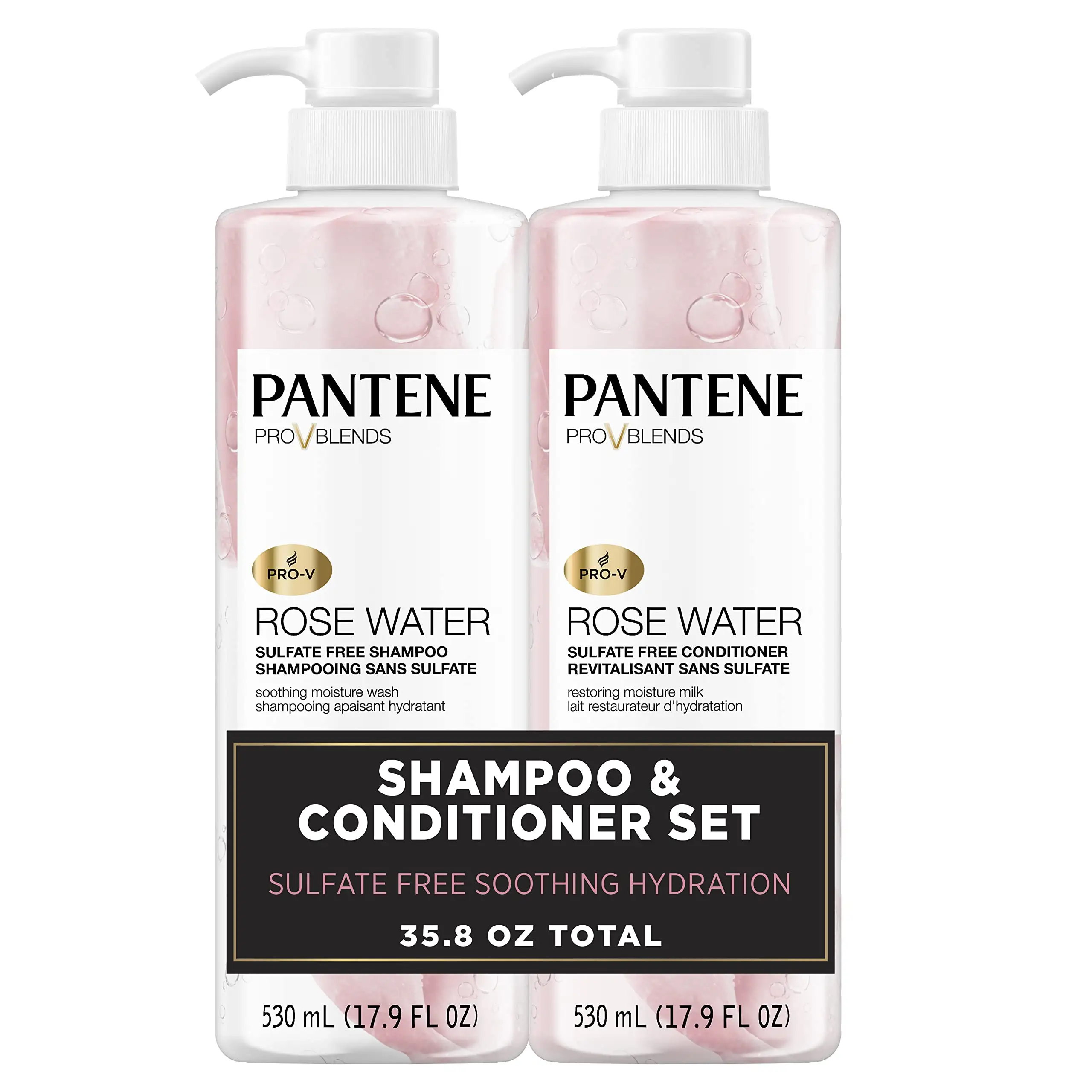 Balsamo per l'acqua di rosa Pantene, lenisce, reintegra l'idratazione, sicuro per i capelli trattati con il colore, nutriente infuso con vitamina B5