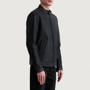 Chaqueta de motorista de cuero negro mate personalizada, cuello levantado, estilo informal de invierno, cierre y logotipo frontal, servicio OEM disponible - Product Image 5