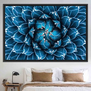 Navy Blue Cactus Floral Wall Art: Printed Canvas Artwork,BLACK <b>FRAMED</b> CANVAS - Product Image 1