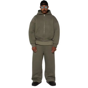 Pantalones de chándal acampanados de algodón 100% para hombre, conjunto de chándal con capucha y cremallera, holgado personalizado de peso pesado con técnica transpirable de alta calidad - Product Image 1