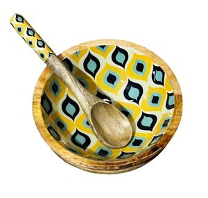 Cuenco Retro Radiance de madera de mango, ensaladeras decorativas hechas a mano de madera con utensilios para servir, accesorio de comedor de madera - Product Image 5