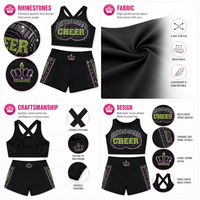 Ensemble de soutien-gorge et short de cheerleading personnalisé avec logo CHEER en strass, dos croisé, short moulant, ensemble d'entraînement de cheerleading