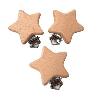 Clips de madera en forma de estrella, accesorio de cadena de chupete con abalorios DIY, 5 uds., Clips de chupete con tirantes de madera Natural, haya bonita - Product Image 4