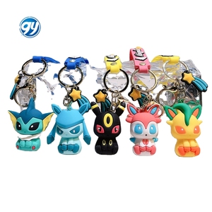 New Cartoon Kawaii Eevee 3D Pvc Silicone Ring Vaporeon Umbreon Flareon Sylveon Keychain Pendant Other Rubber Key Chains