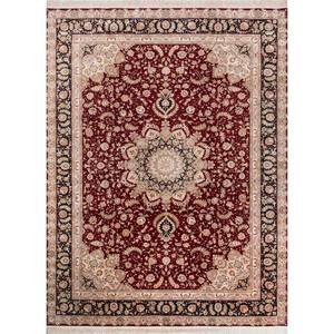 Tapis en laine et soie noué à la main de style persan Aalam Pae-6027, motif médaillon rouge-orange, pour salon, couloir ou chambre d'adolescent - Product Image 1
