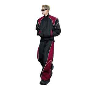 Vêtement décontracté Veste à fermeture éclair et pantalon évasé 100% nylon Lignes réfléchissantes Nouveau design Coupe-vent surdimensionné Ensemble de survêtement pour hommes - Product Image 3