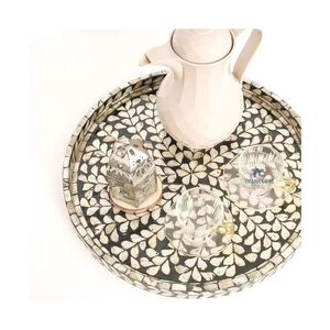 Design de luxe forme ronde nacre incrustation plateaux de service pour Ramadan EID décor Mubarak islamique Table décor - Product Image 2