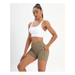 Active Gym Spandex Stretchy Yoga Compression Shorts avec poches latérales Cross Waist Solid Pattern-Best Stretch Short Yoga - Product Image 1