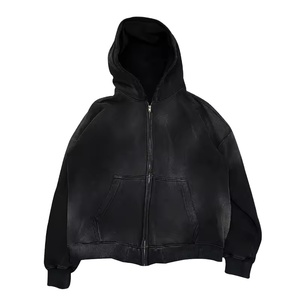 Sweats à capuche de luxe personnalisés de qualité délavés au soleil et délavés vierges à double couche Streetwear vintage sweats à capuche zippés - Product Image 1