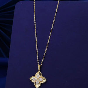 สร้อยคอจี้กลมสีทองลายดอกไม้พร้อมโซ่เครื่องประดับสตรีหรูหรา - Product Image 1