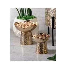 Cuenco de latón de Diseño Artesanal con soporte de estética antigua tradicional para servir frutas y chocolates - Product Image 1