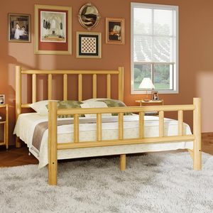 Estructura de cama Queen moderna con cabecero y pie de madera maciza, diseño de plataforma de fácil montaje para adultos, adolescentes, niños y niñas - Product Image 1