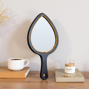 Miroir à main en bois en forme de larme avec cadre et design en corde, miroir de courtoisie en bois adorable et durable pour le maquillage - Product Image 4