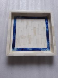 Plateau de service moderne, luxueux et élégant en MDF de qualité supérieure avec incrustation d'os bleu pour la décoration intérieure - Product Image 5