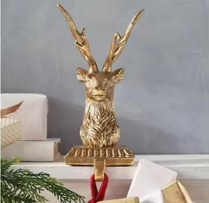 Luxury <b>Brass</b> Gold Reindeer Face Decorative Accent Multiuse Wall Hanging <b>Ornament</b> for Holiday Season Custom for Keys Stockings - Product Image 4