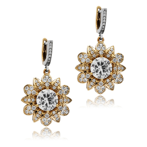 Auténtico diseño de forma de flor CZ piedra otomana pendientes colgantes turco hecho a mano venta al por mayor 925 joyería de plata esterlina - Product Image 3