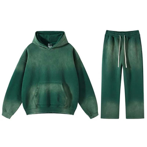 Conjunto Deportivo de Invierno Desgastado, Sudadera con Capucha de Felpa de Algodón, Pantalones Jogger Unisex, Lavado Ácido, Estilo Desgastado, Secado Rápido - Product Image 4