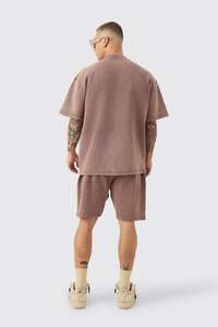 Color café Nuevo diseño Oversized Washed Heavyweight Waffle Tank & Shorts Set Gym & Workout Wear Hombres 2 piezas Tank & Shorts - Product Image 3