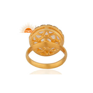 แหวนพลอยมูนสโตนสีรุ้งธรรมชาติชุบทอง18K ดีไซน์ทันสมัยล่าสุดเครื่องประดับแบบวางซ้อนกันได้ - Product Image 3