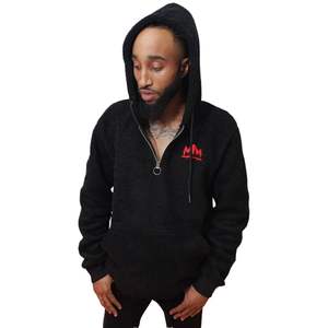 Sweat à capuche unisexe noir en sherpa, demi-zip, polaire, avec poche kangourou, chaud, décontracté, streetwear - Product Image 4